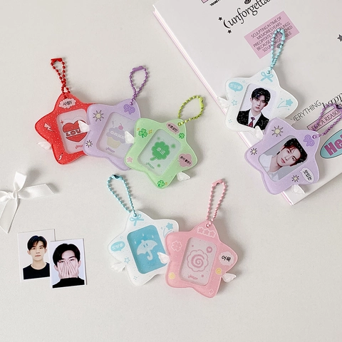 Koreaanse Ster Vorm Acryl Fotokaarthouder Sleutelhanger Met Vleugels Schattige Kawaii Kpop Idol Kaartbeschermer Hanger