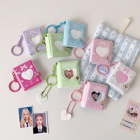 Mini Photo Album Photocard Holder Keychain Heart Cutout PVC Portable Cartoon Star Bow Design For Students Fans