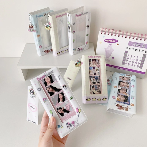 Cartoon Welpe Fotoalbum Mit Anhänger Transparentes Fenster Sammelbuch Für K-pop Star Karten Lagerung PVC Kleiner Kartenhalter