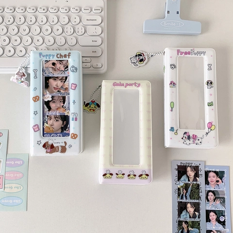 Cartoon Welpe Fotoalbum Mit Anhänger Transparentes Fenster Sammelbuch Für K-pop Star Karten Lagerung PVC Kleiner Kartenhalter
