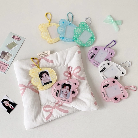 Llavero Kawaii de Acrílico con Forma de Ala para Tarjetas de Fotos Brillo Estrella Corazón Colgante de Bolso para Mochila