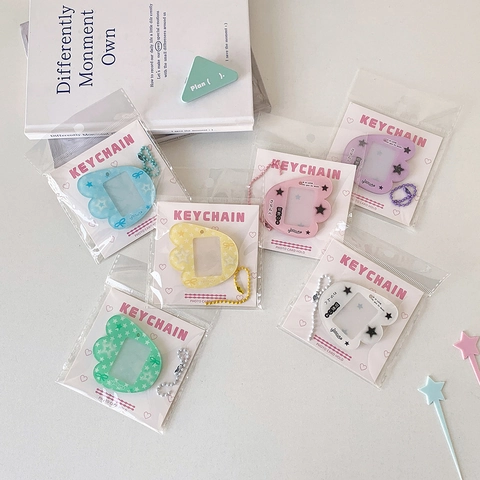 Llavero Kawaii de Acrílico con Forma de Ala para Tarjetas de Fotos Brillo Estrella Corazón Colgante de Bolso para Mochila