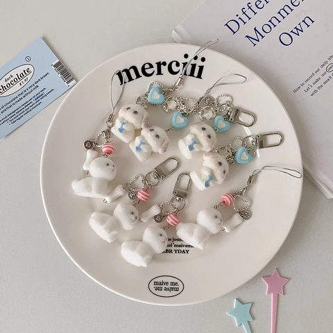 Portachiavi Cane In Peluche Carino Con Cuore Blu E Ciondoli Stella Luna In Metallo Pendente Per Borsa Stile Ins Per Donne