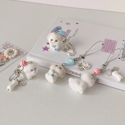 Portachiavi Cane In Peluche Carino Con Cuore Blu E Ciondoli Stella Luna In Metallo Pendente Per Borsa Stile Ins Per Donne