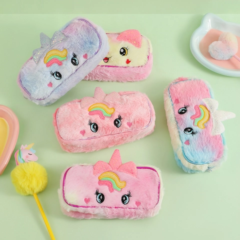 Astuccio Per Matite In Peluche Unicorno Borsa Per Cancelleria Morbida Con Ricamo Arcobaleno Per Studenti