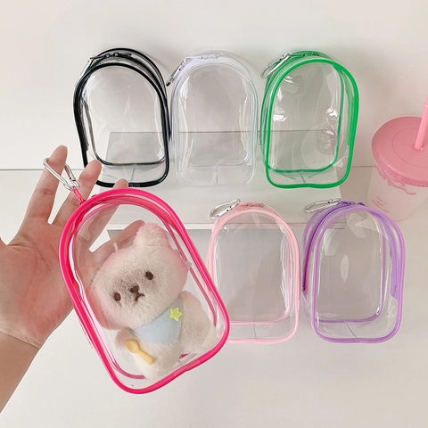 Bolsa de Almacenamiento para Muñecas de PVC Transparente Con Gancho de Metal Mini Mochila Transparente para Peluches