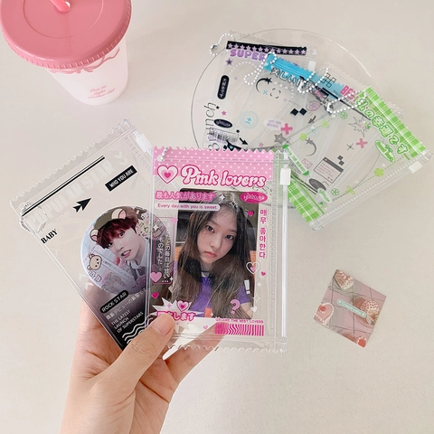 Transparante PVC Kaarthouder Met Metalen Bolletjesketting Ritszak Voor Foto's Polaroids Schattige Koreaanse Stijl Opbergzak