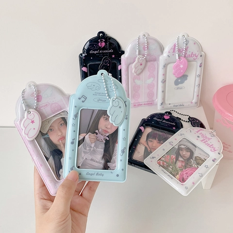 Porte-Cartes Photo Kawaii Ailes Ange PVC Style Coréen Doux Étudiant Carte Bus Protection Avec Chaîne Perles Charme