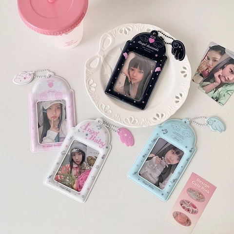 Porte-Cartes Photo Kawaii Ailes Ange PVC Style Coréen Doux Étudiant Carte Bus Protection Avec Chaîne Perles Charme