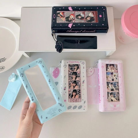 Kpop Fotokartenhalter PVC Mini Fotoalbum Engelsflügel Transparentes Fenster Herzanhänger Koreanischer Stil Sammelbuch Für Sternkarten