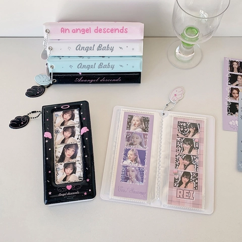 Kpop Fotokartenhalter PVC Mini Fotoalbum Engelsflügel Transparentes Fenster Herzanhänger Koreanischer Stil Sammelbuch Für Sternkarten