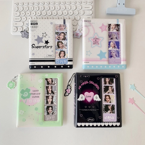 Mini Photocard Holder PVC Album Korean Style Hollow Window With Star Pendant For Student Idol Fans Aesthetic Collect Book