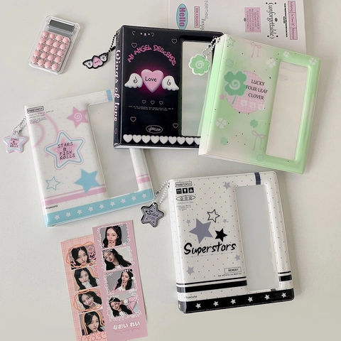 Mini Photocard Holder PVC Album Korean Style Hollow Window With Star Pendant For Student Idol Fans Aesthetic Collect Book