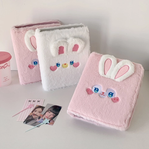 Plush Rabbit Photo Album A5 Binder Photocard Holder Storage Book Embroidered Cute Cartoon Stationery For Girls