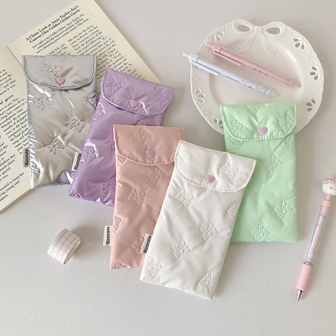 Astuccio Per Occhiali Da Sole Trapuntato Fiocco Bottone Cuore Custodia Imbottita Borsa Cancelleria Portatile Per Ragazze