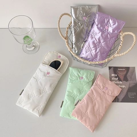 Astuccio Per Occhiali Da Sole Trapuntato Fiocco Bottone Cuore Custodia Imbottita Borsa Cancelleria Portatile Per Ragazze