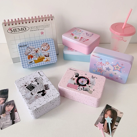 Scatola Di Immagazzinaggio Portatile In Banda Stagnata Con Coperchio Simpatico Organizzatore Da Scrivania In Stile Ins Per Foto Cartoleria Gioielli