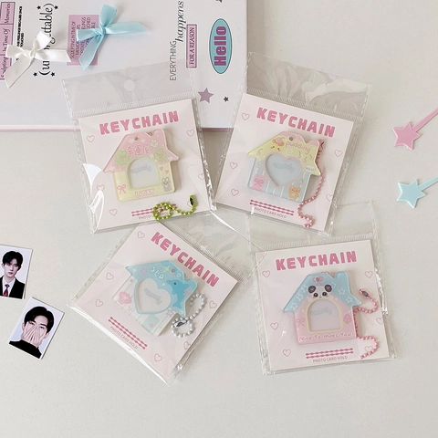 House Shaped Acrylic Photo Card Holder Keychain Cartoon Mini Picture Frame Bag Pendant For Idol Photos Cute Accessory