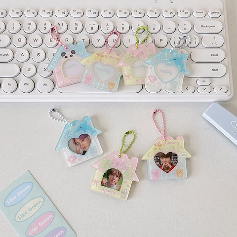 House Shaped Acrylic Photo Card Holder Keychain Cartoon Mini Picture Frame Bag Pendant For Idol Photos Cute Accessory