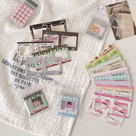 Korean Ins Style DIY Photo Card Holder Keychain Decorative Plastic Protective Sleeve Frame Cute For Idol Cards Bag Charm