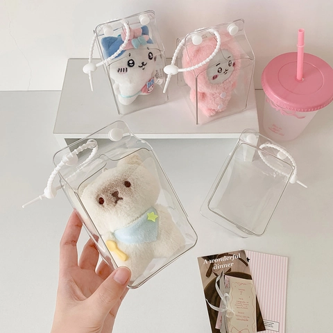Bolsa De Exhibición De Muñecas De Felpa De PVC Transparente Forma De Caja De Leche 3D Estuche De Almacenamiento Portátil Mini Bolsa De Viaje