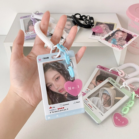 Social Media Stil Acryl Kartenhülle Mit Herzanhänger Feder Schlüsselband Transparenter Ausweishalter Fotokartenhalter Für Studenten