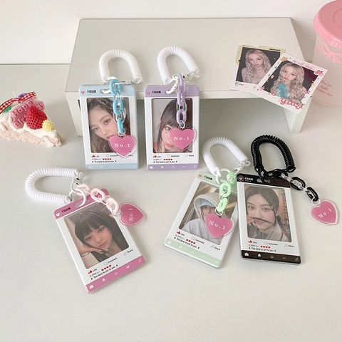 Social Media Stil Acryl Kartenhalter Mit Herzanhänger Und Feder Lanyard Fotokarten Schutzhülle Für Ausweise INS Stil
