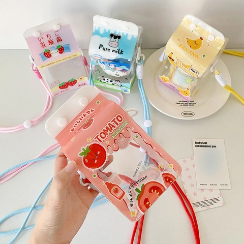 Umhängetasche In Milchkartonform Transparent PVC Cartoon Schultertasche Für Mädchen Süße Neuheit Display Tasche Verstellbar