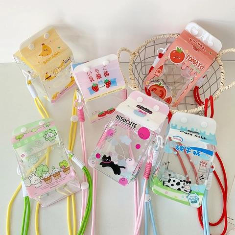 Umhängetasche In Milchkartonform Transparent PVC Cartoon Schultertasche Für Mädchen Süße Neuheit Display Tasche Verstellbar