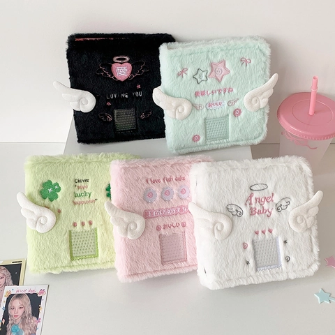 A7 Plush Photocard Binder Album With Angel Wings Heart Embroidery Cute Cartoon Loose Leaf Star Chasing Card Storage Book