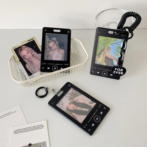 Acrylic Photocard Holder Music Player UI Card Case Keychain Heart Pendant Minimalist Idol Photo Protector Ins Style