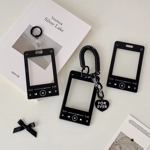 Acrylic Photocard Holder Music Player UI Card Case Keychain Heart Pendant Minimalist Idol Photo Protector Ins Style