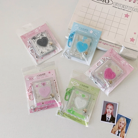 Mini 2 Pollici Album Fotografico Portachiavi PVC Glitter Cuore Cavo Porta Carte Per Idol Star Chasing ID Foto Libro Di Archiviazione