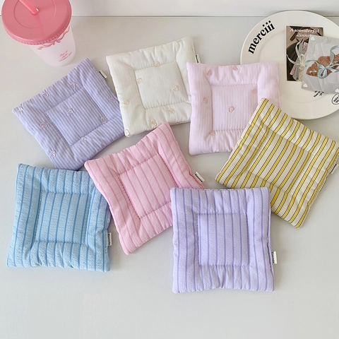 Quilted Cotton Fabric Coaster Heart Embroidery Striped Square Heat Insulation Table Mat For Desk Photography Props
