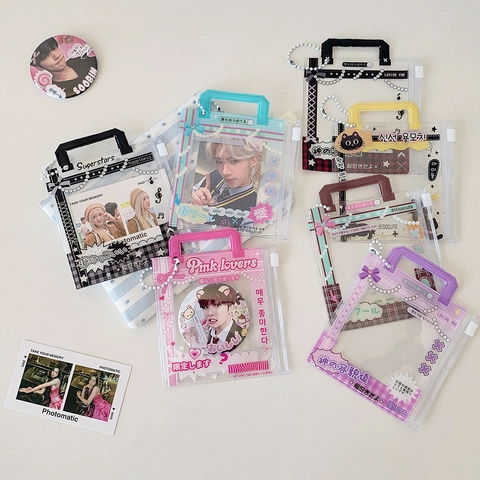 Transparenter PVC Fotokartenhalter Mini Handtaschenform Idol Foto Display Schutzhülle Mit Reißverschluss Und Kette Kawaii Y2K Student Schlüsselanhänger
