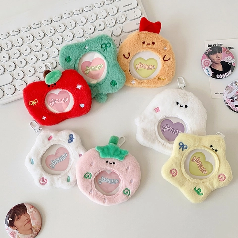 Cartoon Plush Card Holder Badge Display Bag Soft Anime Protector Pendant For Photo Cards And Badges Keyring Accessory