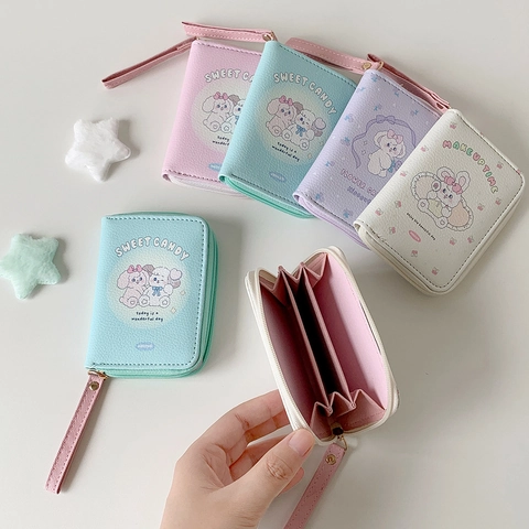 Ins Korean Style Cartoon PU Leather Coin Purse Cute Animal Print Zipper Card Holder Portable Small Wallet For Women Girls