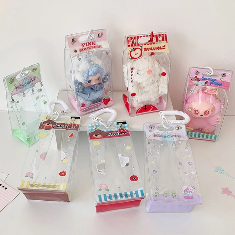 Transparent PVC Doll Display Bag Cute Cartoon Portable Travel Storage Pouch Kawaii Ita Case For Small Toys Stationery