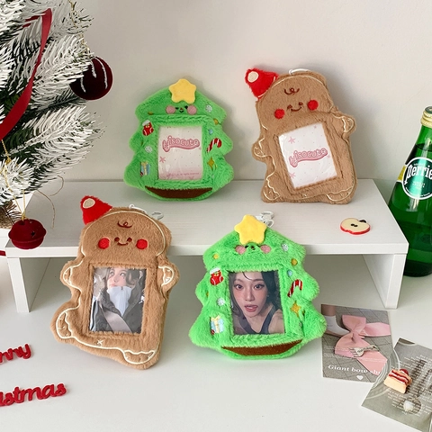Portatarjetas de Felpa de Navidad Llavero Soporte de Fotos Para Estudiantes Colgante de Bolsa Hombre de Jengibre Árbol de Navidad