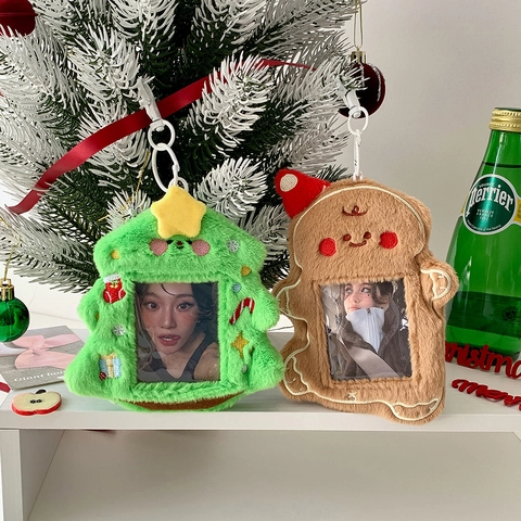 Christmas Plush Card Holder Keychain Gingerbread Man Christmas Tree Photocard Holder Cute Plush Bag Pendant For Women Girls