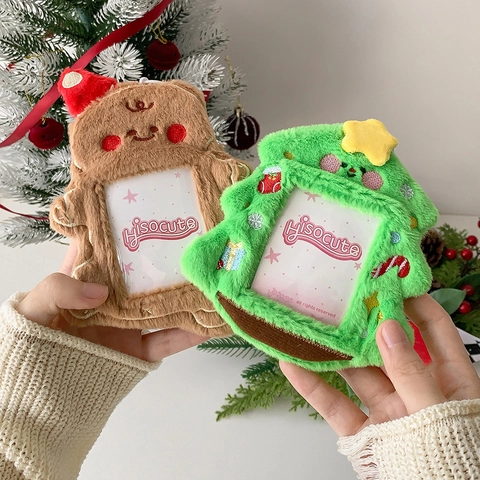 Portatarjetas de Felpa de Navidad Llavero Soporte de Fotos Para Estudiantes Colgante de Bolsa Hombre de Jengibre Árbol de Navidad