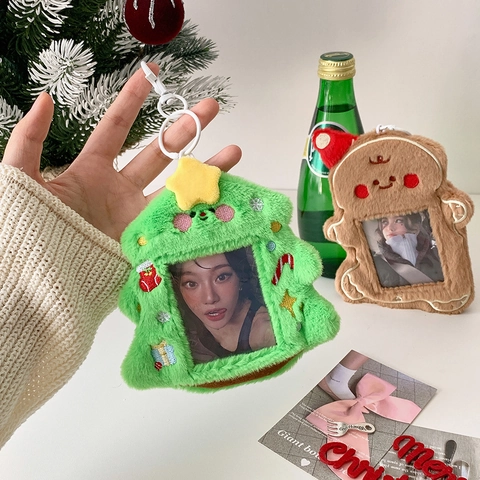 Christmas Plush Card Holder Keychain Gingerbread Man Christmas Tree Photocard Holder Cute Plush Bag Pendant For Women Girls