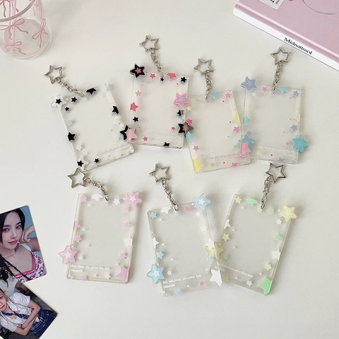 Transparent Acrylic Star Photocard Holder With Metal Keychain For Idol Photos Polaroid Cards Korean Style Bag Charm