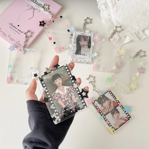 Transparent Acrylic Star Photocard Holder With Metal Keychain For Idol Photos Polaroid Cards Korean Style Bag Charm