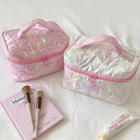 Borsa Trucco Trapuntata A Stella Grande Capacità Organizzatore Da Toeletta Olografico Custodia Da Viaggio Portatile Donne