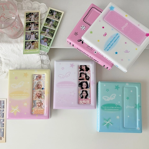 Korean Ins Style K-pop Photocard Binder PVC Material Star Bow Pattern Photo Album For Cards Pictures Collection Binder