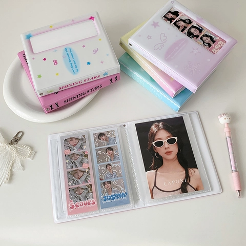 Photocard Binder Collect Book Kpop Polaroid Photo Album Macaron Colors PVC Hollow Cover Star Angel Pattern Desktop Storage