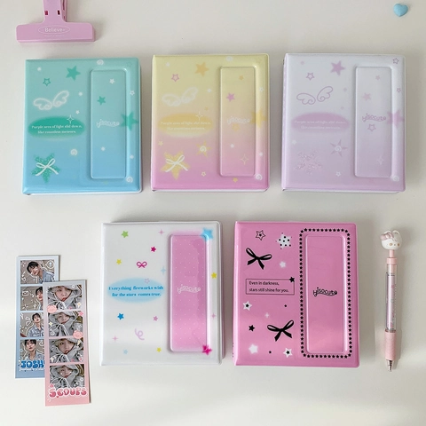 Photocard Binder Collect Book Kpop Polaroid Photo Album Macaron Colors PVC Hollow Cover Star Angel Pattern Desktop Storage