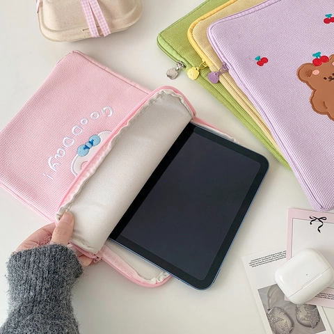 Niedlicher Cartoon Kord Tablet Hülle Tasche Für Universal Pad Laptop Schutzhülle Mit Stickerei Tier Muster