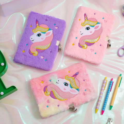 Plush Unicorn Notebook With Lock And Keys For Girls Cute Fuzzy Secret Diary Journal Stationery Gift